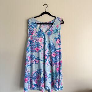 Lilly Pulitzer Blue + Pink Beach You To It Aron Swing Mini Dress XL Resort